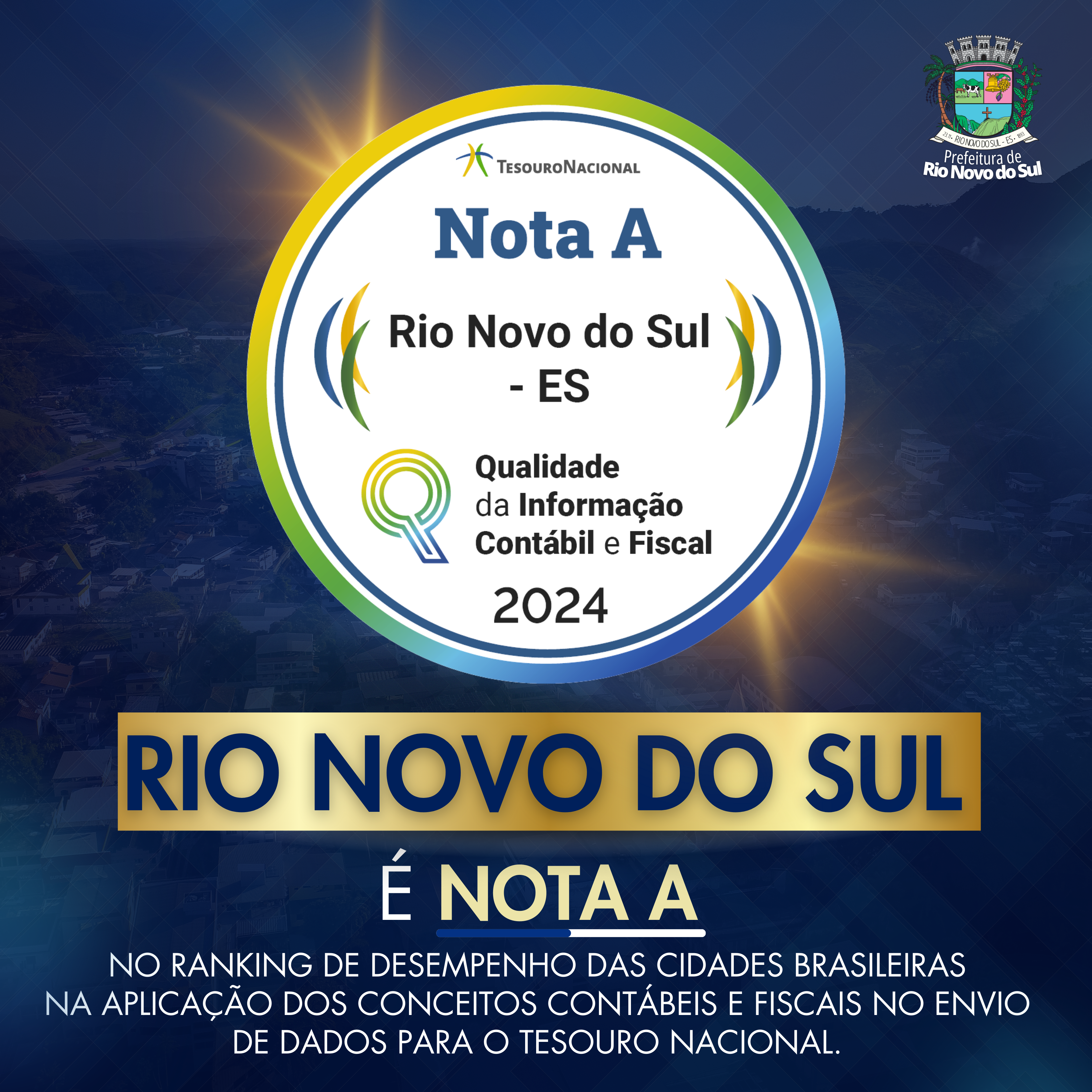 NOTÍCIA: Rio Novo do Sul é nota A na avaliação do Tesouro Nacional em conceito fiscal e contábil